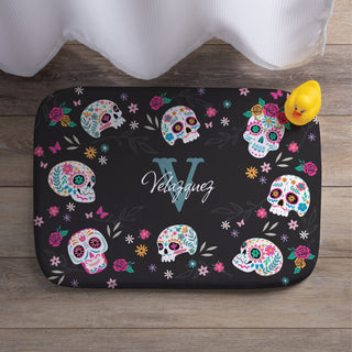 Sugar Skulls Bath Mat - Black