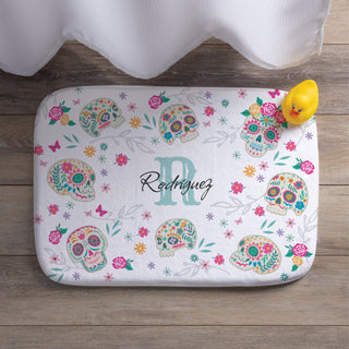 Sugar Skulls Bath Mat - White