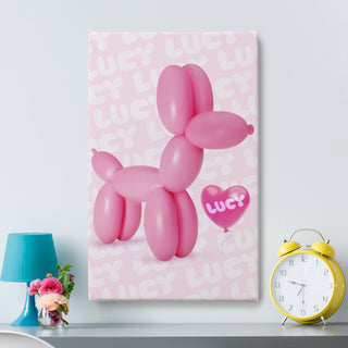 Happy Pink Balloon Dog with Heart Canvas - 10x16