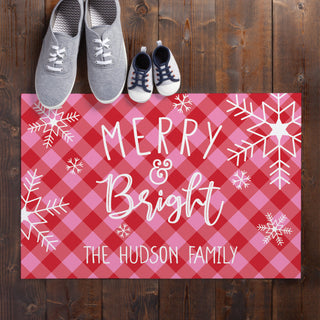 Merry & Bright Pink and Red Check Thin Doormat