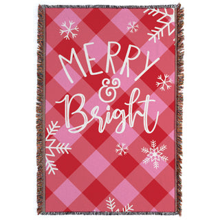 Merry & Bright Pink and Red Check Fringe Throw Blanket