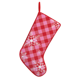 Merry & Bright Pink and Red Check Red Trim Stocking