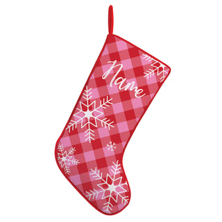 Merry & Bright Pink and Red Check Red Trim Stocking