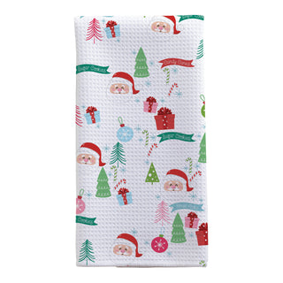 Jolly Santa Name Pattern Waffle Tea Towel