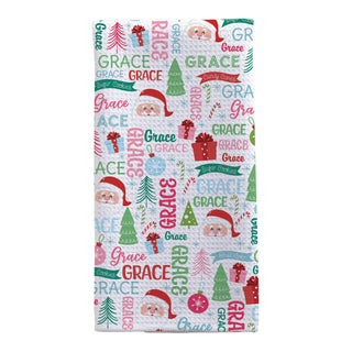 Jolly Santa Name Pattern Waffle Tea Towel