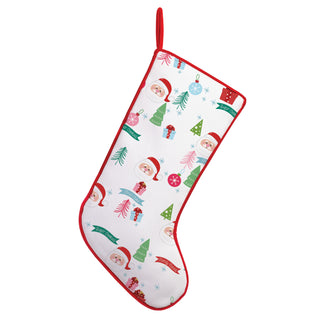 Jolly Santa Name Pattern Red Trim Stocking