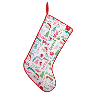 Jolly Santa Name Pattern Red Trim Stocking