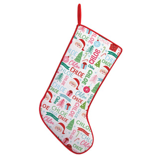 Jolly Santa Name Pattern Red Trim Stocking