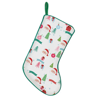 Jolly Santa Name Pattern Green Trim Stocking