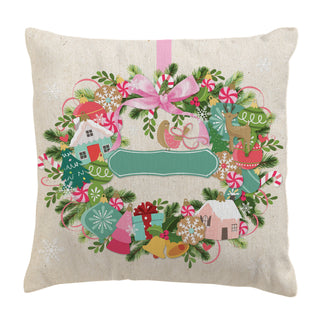 Whimsical Ornament Wreath 17" Throw Pillow