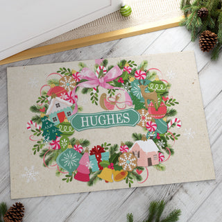 Whimsical Ornament Wreath Thin Doormat