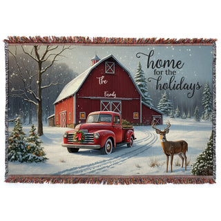 Home For The Holidays Red Barn Fringe Throw Blanket