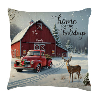 Home For The Holidays Red Barn 14x14" Throw Pillow