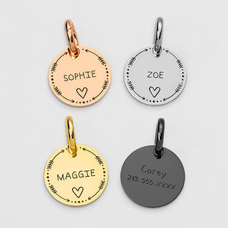 Stainless Steel Personalized Engraved Disc with Heart Pet Tag