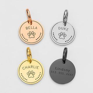 Stainless Steel Personalized Engraved Disc with Paw-Print Pet Tag