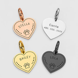 Stainless Steel Personalized Engraved Heart with Paw-Print Pet Tag