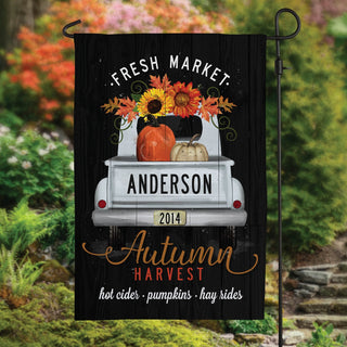 Autumn Harvest White Truck Garden Flag