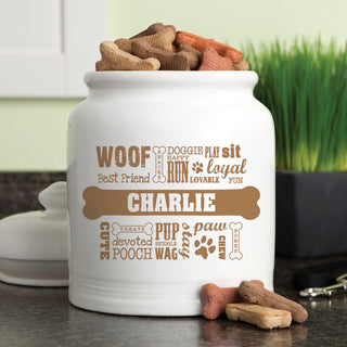 Dog Words Brown Personalized Treat Jar