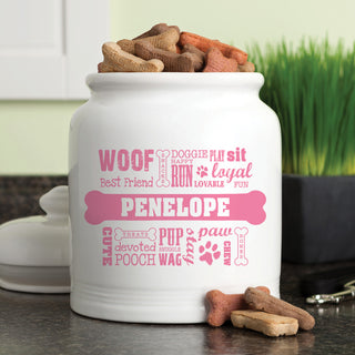 Dog Words Pink Personalized Treat Jar