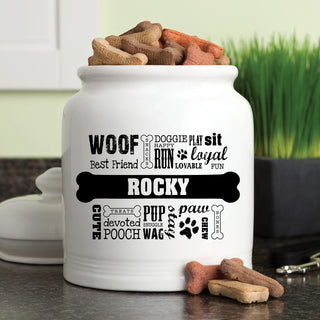 Dog Words Black Personalized Treat Jar