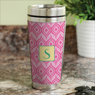 Pink Ikat Personalized Travel Mug